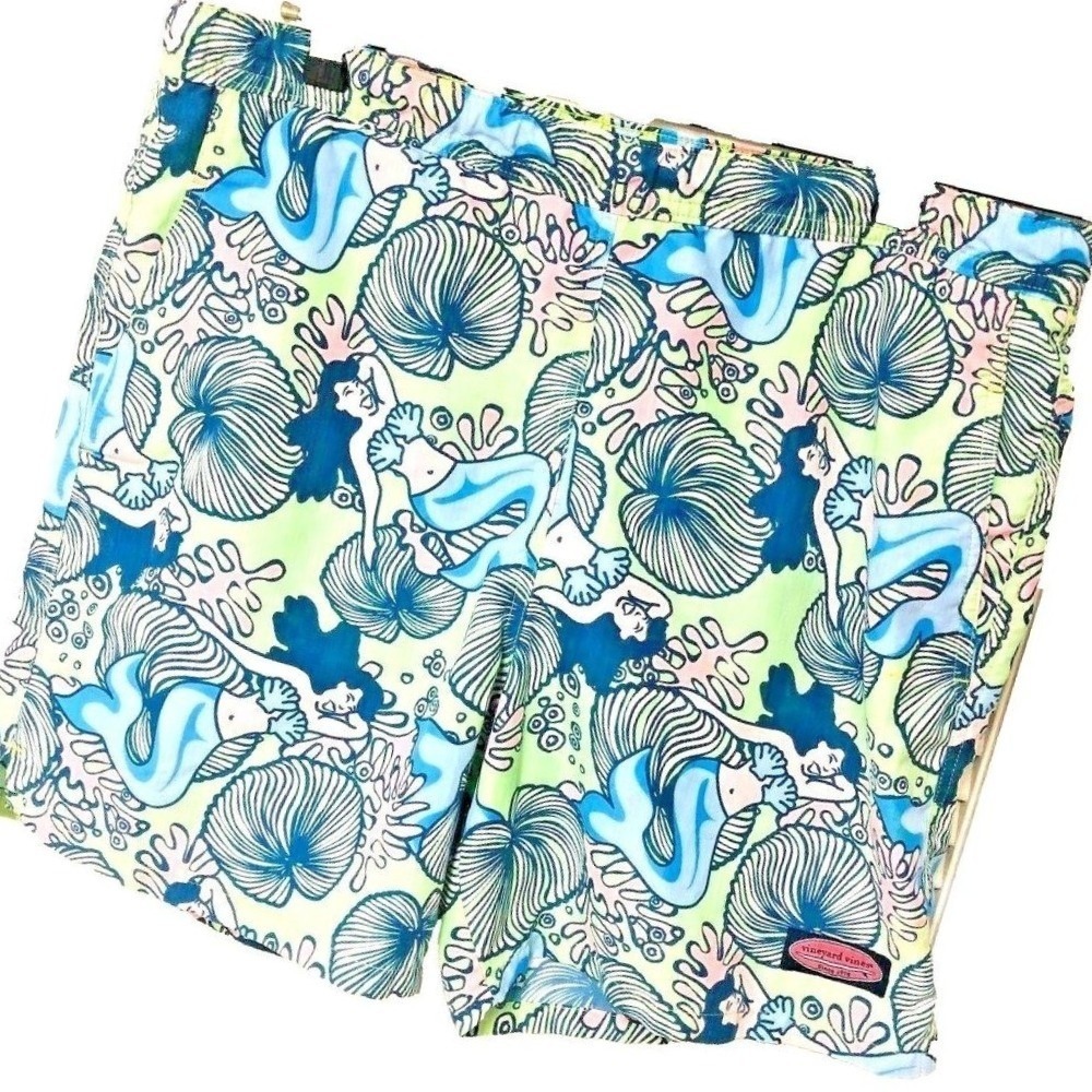 Vineyard Vines Swim‎ Trunks Shorts Men's M L 37x6.5 Mermaid Drawstrng Lined Logo